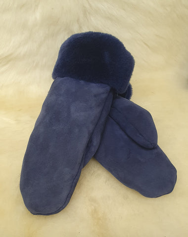 Egyujjas, kézműves, kék színű női irha kesztyű