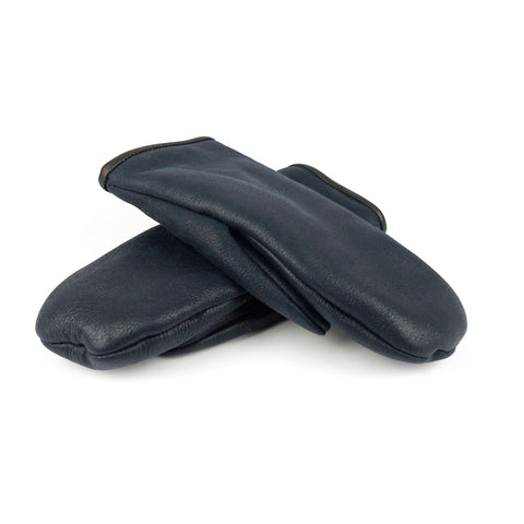 Egyujjas, nappásított, kézműves, fekete férfi kesztyű