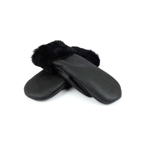 Egyujjas, nappásított, kézműves, fekete színű női irha kesztyű,tűzött díszítéssel a kézfejen