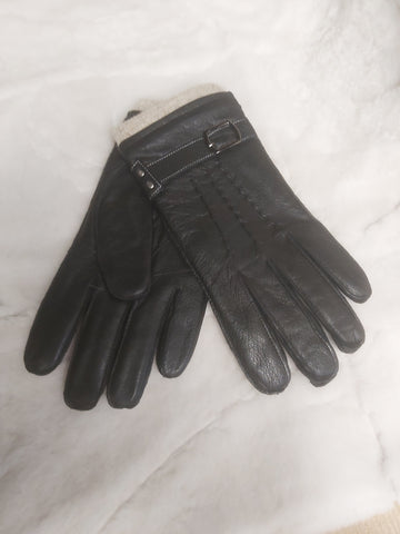 Ötujjas, szarvasbőrből készült vékony pamutbéléssel bélelt, kézműves fekete férfi bőrkesztyű