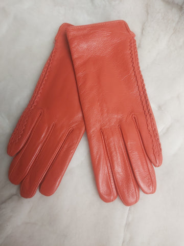 Ötujjas, báránybőr-juhnappa, kézműves piros színű női kesztyű